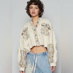 POL “ Whimsical Denim “ Hooded Jacket | Almond Milk